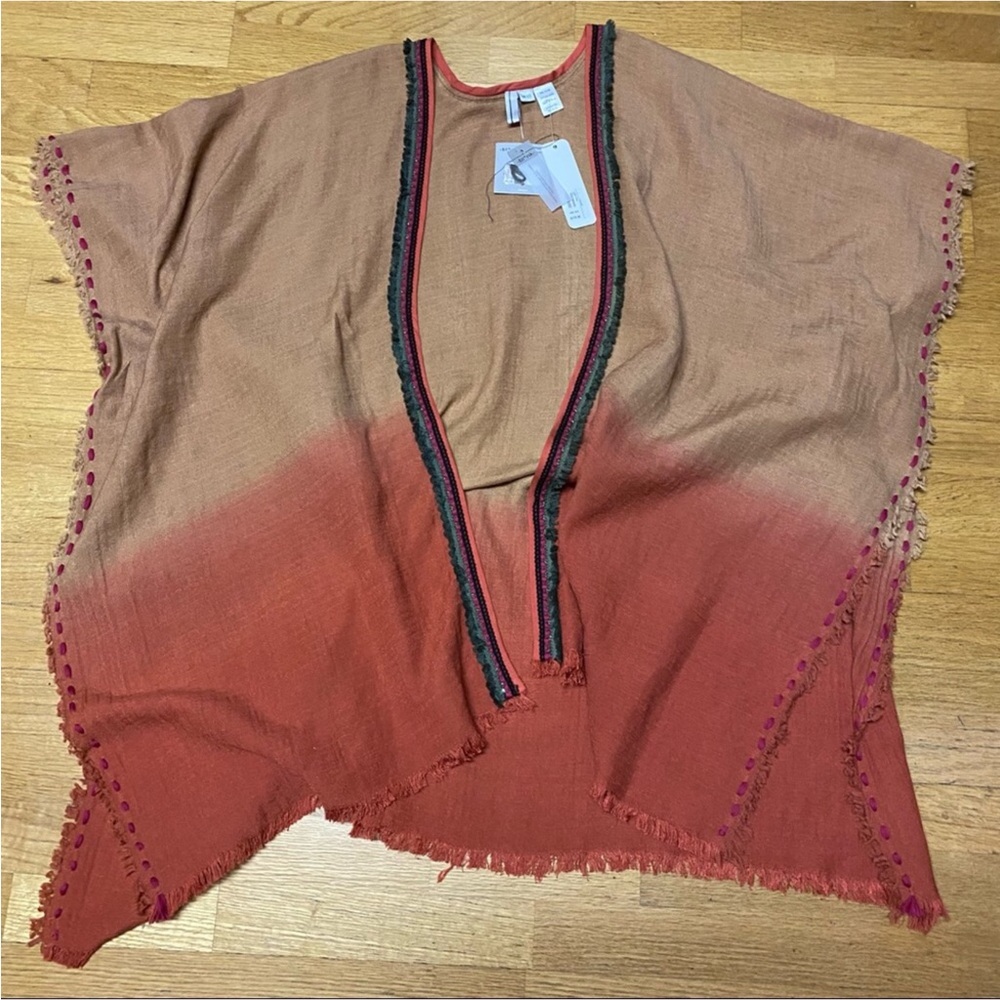 Soft Surroundings RARE Bl^nk Dip-Dyed Open Front Poncho Shawl Rubina Top - Picture 2 of 7